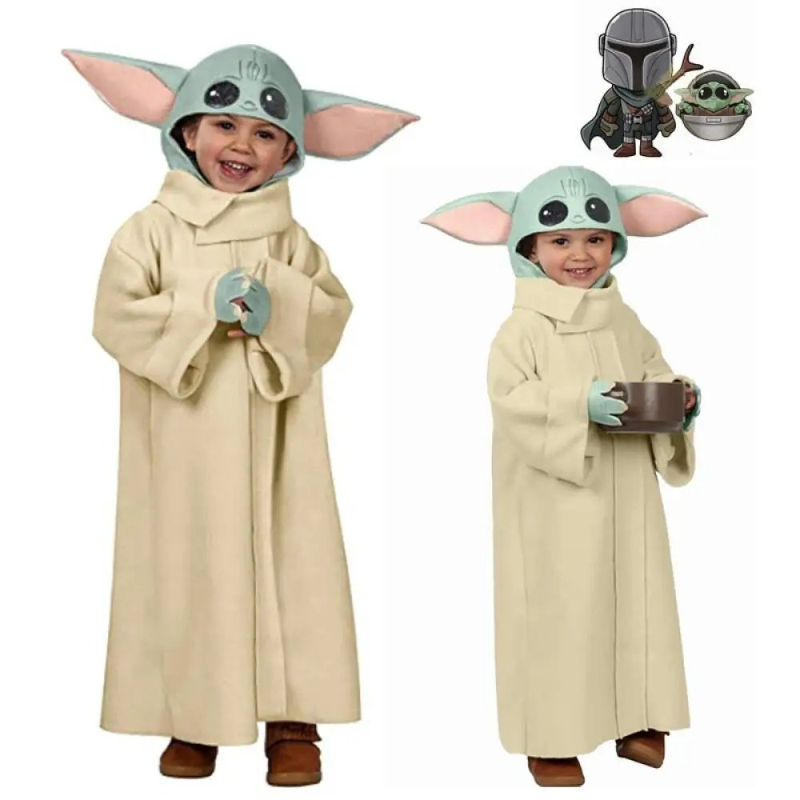 Baby Yoda Clothing - Kinder-Baby-Yoda-Cosplay-Kostüm, niedliche Alien-Robe mit Hut, Mandalorian-Halloween-Umhangkostüm,